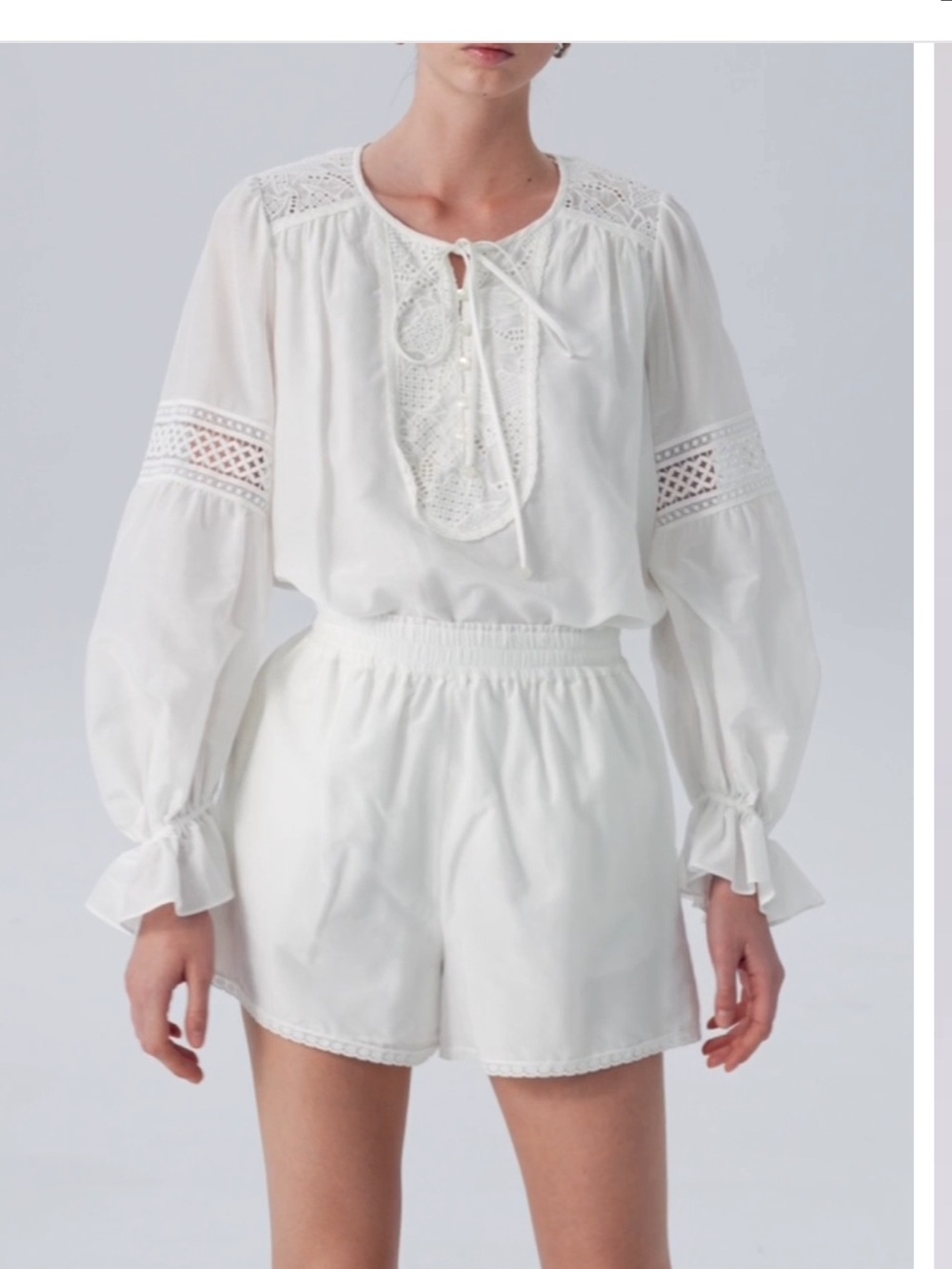 Fabrique Bea Embroidered Blouse and Shorts Set in Silk Cotton Blend